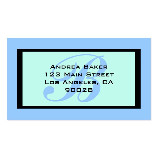 blue turquoise monogram business card (front side)