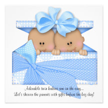 Blue TWIN Baby Shower Invitation African American