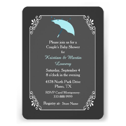 Blue Umbrella Couple's Baby Shower Invitation