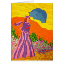 Blue Umbrella Lady Greeting Cards
