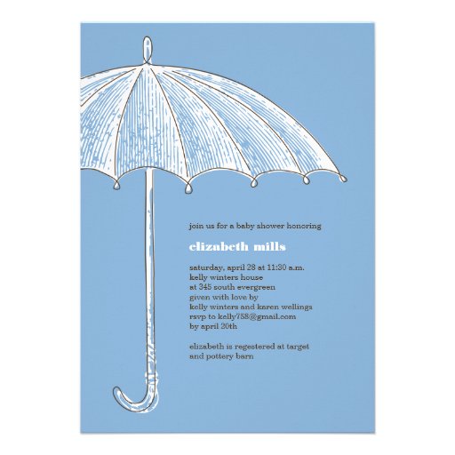 Blue Umbrella Shower Party Invitations