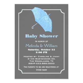 Blue Umbrella Stylish Baby Shower Invitation