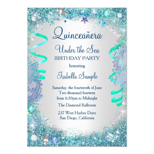 Blue Under The Sea Quinceanera 15th Birthday Party Card ...