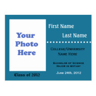 Blue university graduation announcement post card