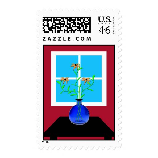 Blue Vase Flowers Postage Stamps