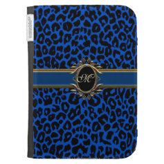 Blue Velvet Leopard Monogram Kindle Case
