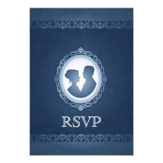 Blue Victorian Gothic Cameo Wedding RSVP Custom Invitations