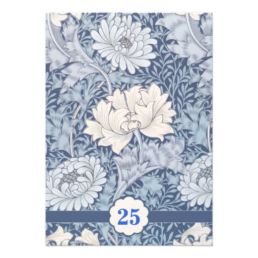 blue vintage 25th wedding anniversary invitations (front side)