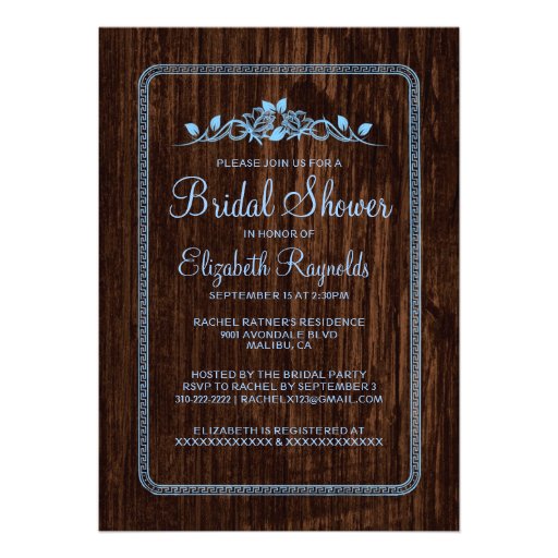 Blue Vintage Barn Wood Bridal Shower Invitations