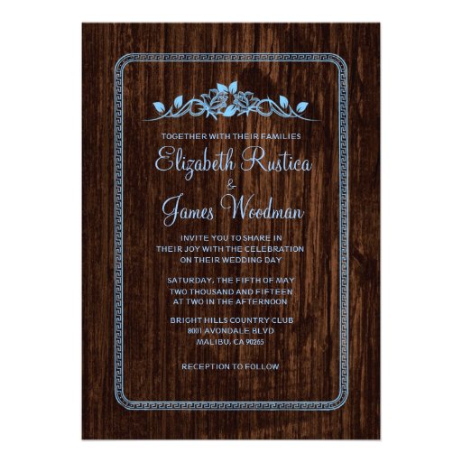 Blue Vintage Barn Wood Wedding Invitations