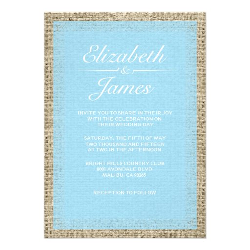 Blue Vintage Burlap Wedding Invitations