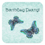 Blue Vintage Butterflies Birthday Stickers