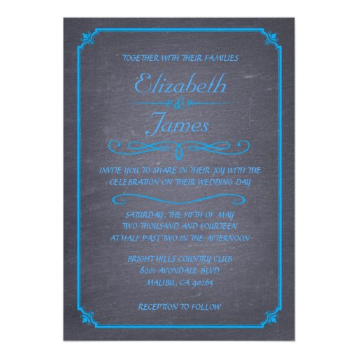 Blue Vintage Chalkboard Wedding Invitations