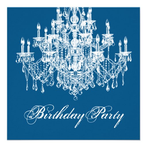 Blue Vintage Chandelier Womans 40th Birthday Party Custom Invitation (front side)