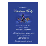 Blue vintage Christmas tree snowy night party Custom Invites
