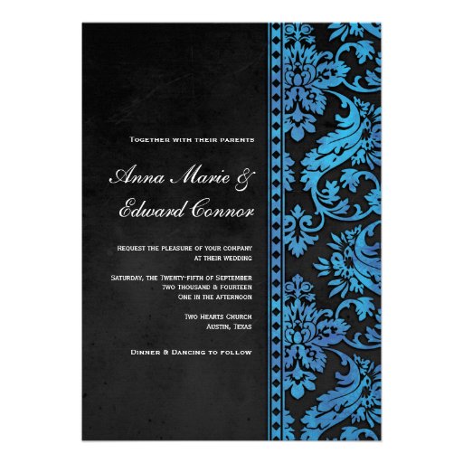 Blue Vintage Damask Lace Wedding Custom Invitations