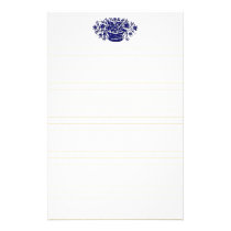 Blue Vintage Flower Basket Lined Stationery stationery