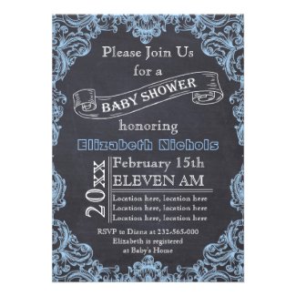 Blue vintage frame and chalkboard baby shower personalized announcement