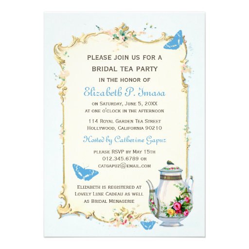Blue Vintage French Bridal Tea Party Card