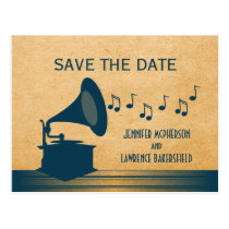 Blue Vintage Gramophone Save the Date Postcard postcards