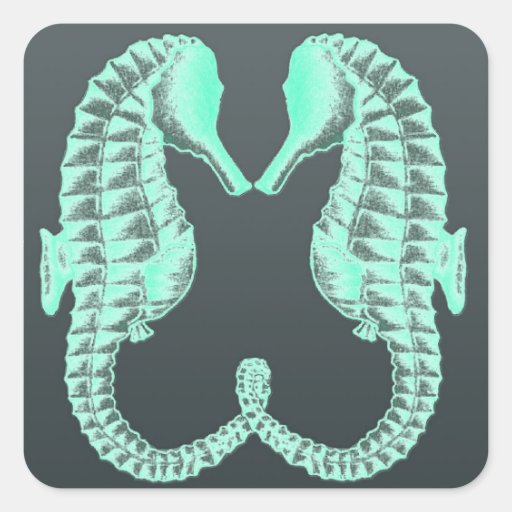 Blue Vintage Kissing Sea Horses Stickers