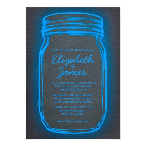 Blue Vintage Mason Jar Wedding Invitations