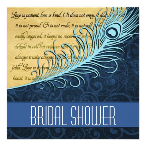 Blue Vintage Peacock Bridal Shower Invitations