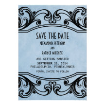 Blue Vintage Swirls Save the Date Invite