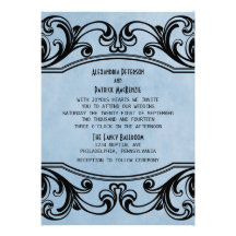 Blue Vintage Swirls Wedding Invite
