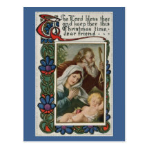(blue) vintage The Lord bless thee Post Cards