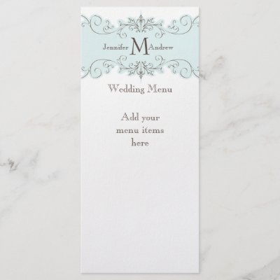 Blue Vintage Wedding Menu Cards Customized Rack Card by monogramgallery