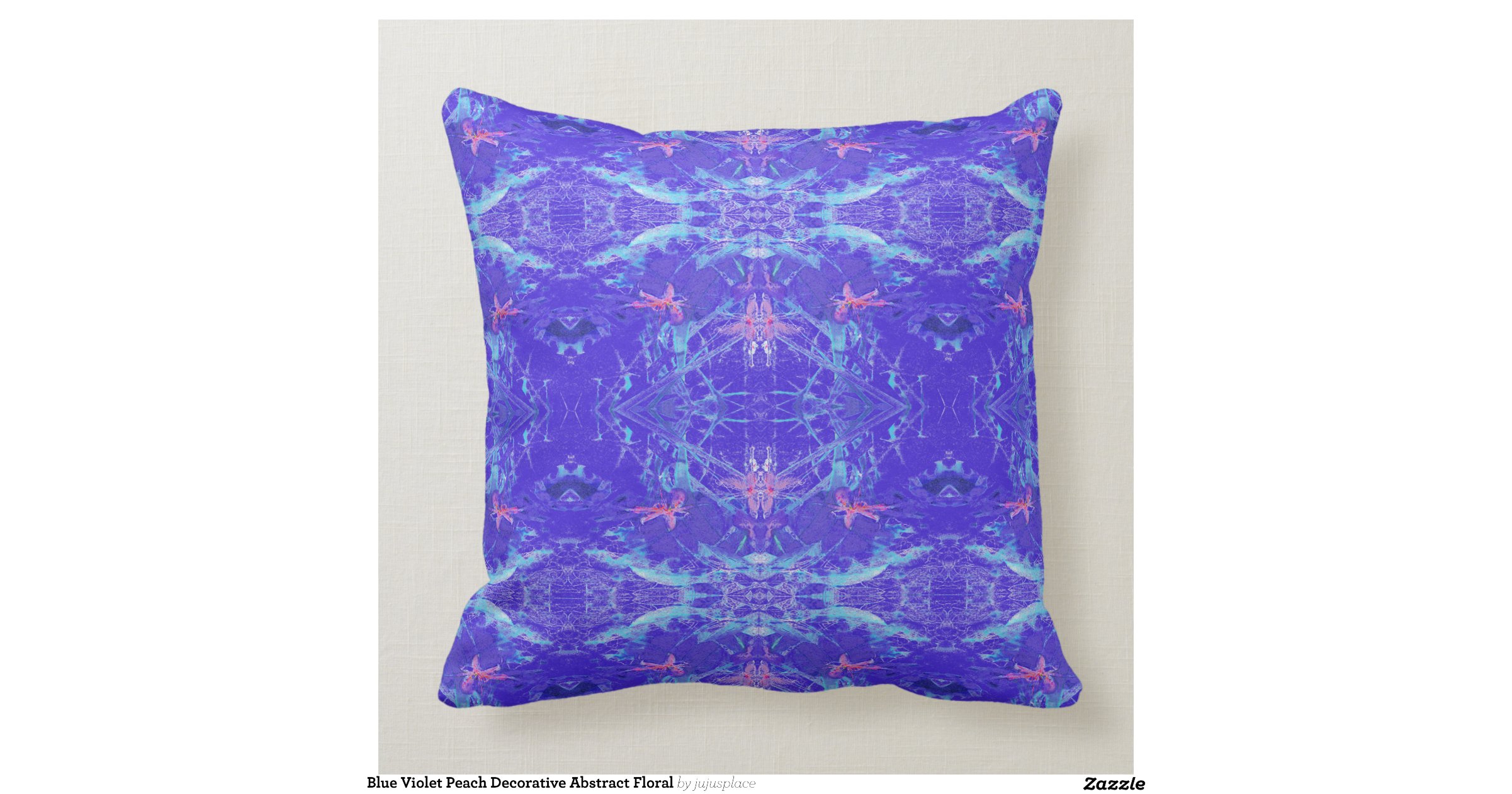 Blue, violet, peach decorative abstract floral pillows Zazzle