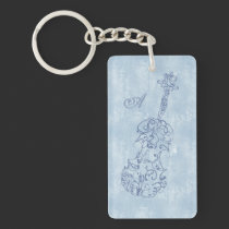 Blue Violin Line Drawing key chains