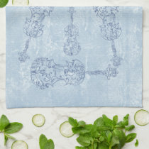 Blue Violin Line Drawing kitchen towels