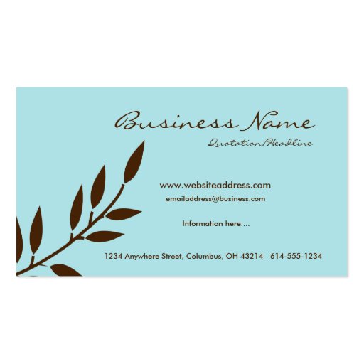 Blue w/Chocolate Brown Vine Business Cards (front side)