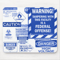 Blue Warning Sign Mousepad by homeruntilly Blue Warning Sign Mousepad