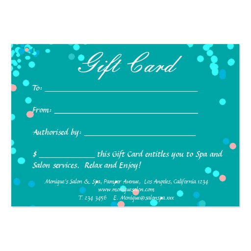 Blue Water Abstract Spa salon gift certificate Business Card Template (back side)