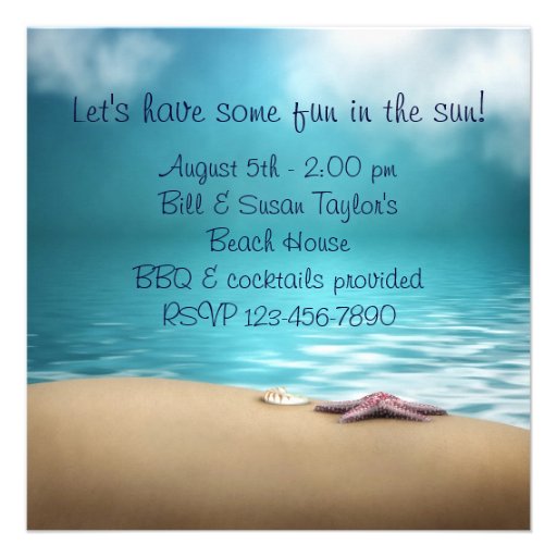 Blue Water Seashells Sand Beach Party Custom Announcements