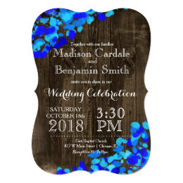 Blue Watercolor Rustic Barn Wood Wedding Invites