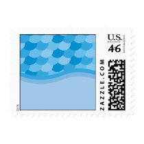 Blue Wave and Fish Scale Pattern Postage Stamp