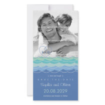 Blue Waves Loopy Heart Beach Save The Date Photo Photo Card