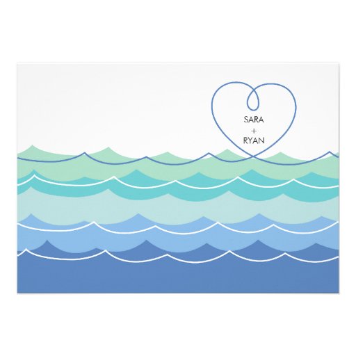 Blue Waves Loopy Heart Engagement Party Invitation