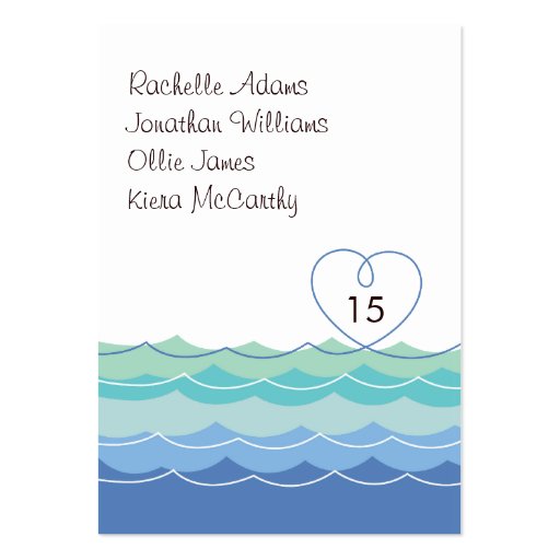 Blue Waves Loopy Heart Guest Escort Place Card Business Card Template (front side)