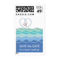 Blue Waves Loopy Heart Save The Date Custom Stamps