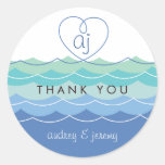 Blue Waves Loopy Heart Thank You Gift Sticker
