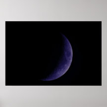 Blue Waxing Crescent Moon Poster
