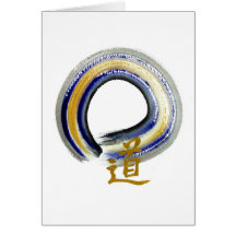 Blue Wayl, Sumi-e Enso in color Greeting Card