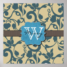 Blue Weathered Monogrammed Posters