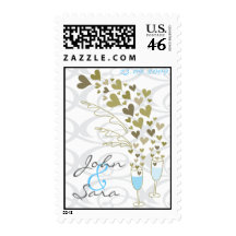 Blue Wedding Cheers Wedding RSVP / Save Date / TQ Postage Stamp