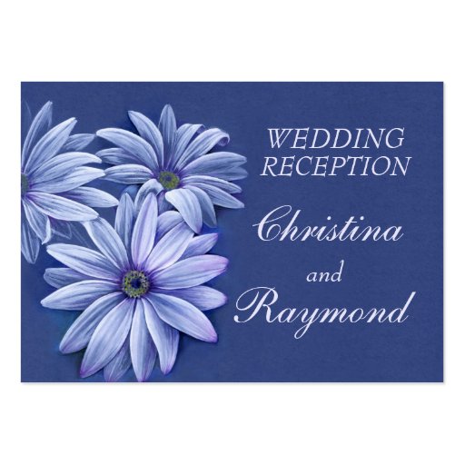 Blue wedding daisy art info enclosure card business card (front side)